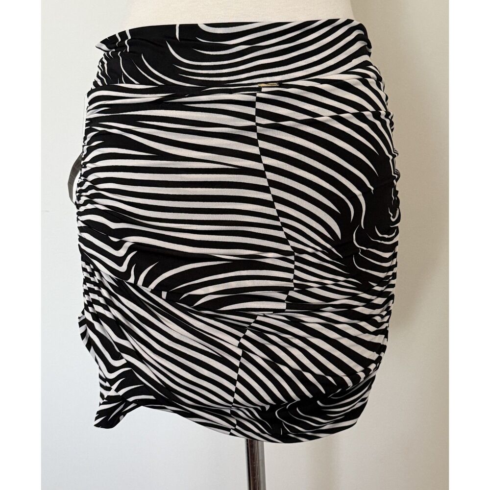 T-Bags Los Angeles Black White Ruched Mini Skirt Neiman Marcus Stretchy Sz M
